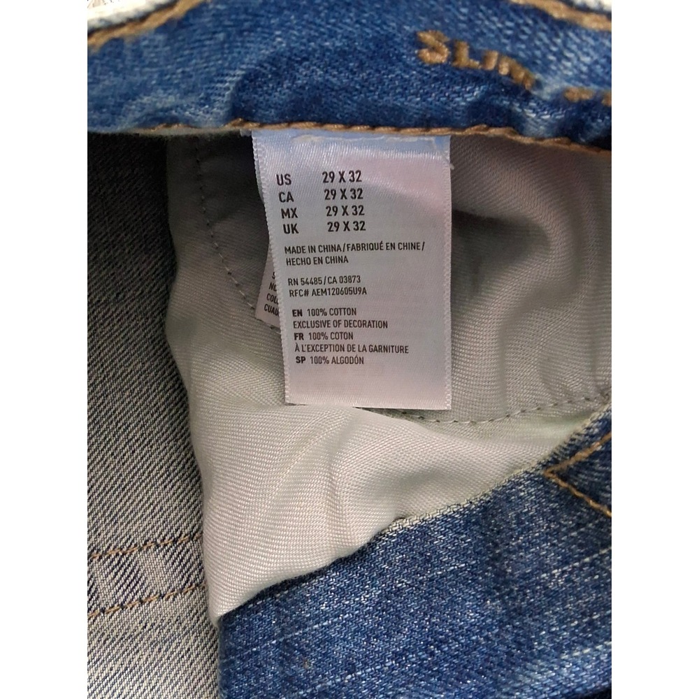 American Eagle Slim Straight Destroyed Light Wash Patched Jeans 29x32 3446-953 - Picture 10 of 16